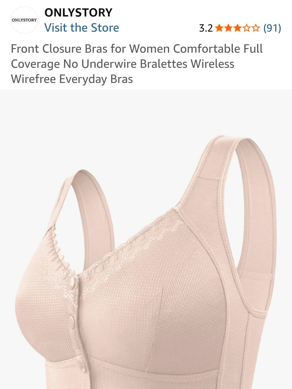 Women's Front Closure Wireless Full Coverage Bra - Nude Size(38B)